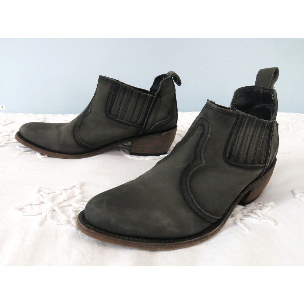 Liberty Black Womens 9 Charcoal Grey Nubuck Leather Western Ankle Boots Handmade